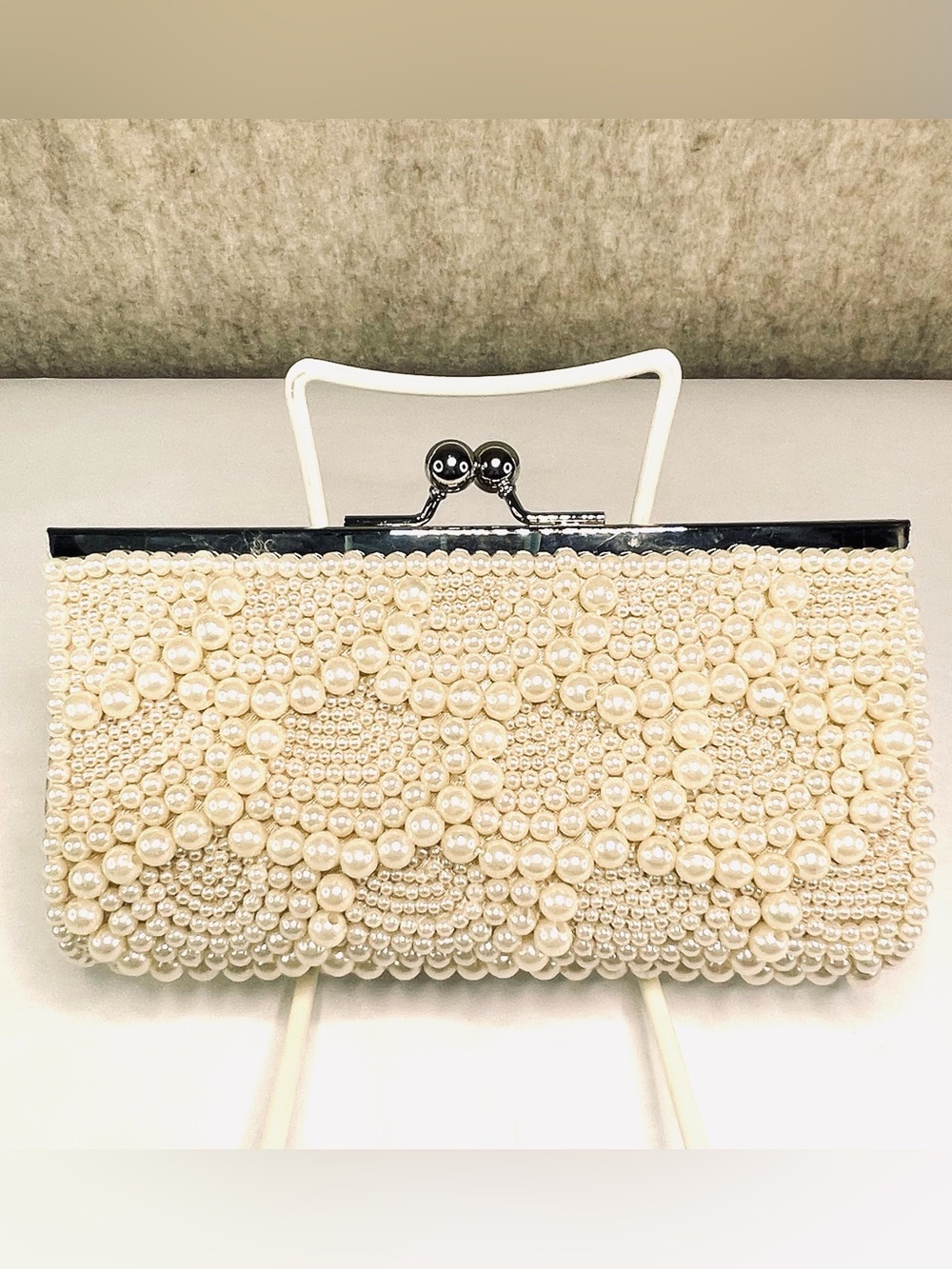 Prom Wedding Bridal Elegant All Pearls Clutch Bag Purse Formal Evening w Straps